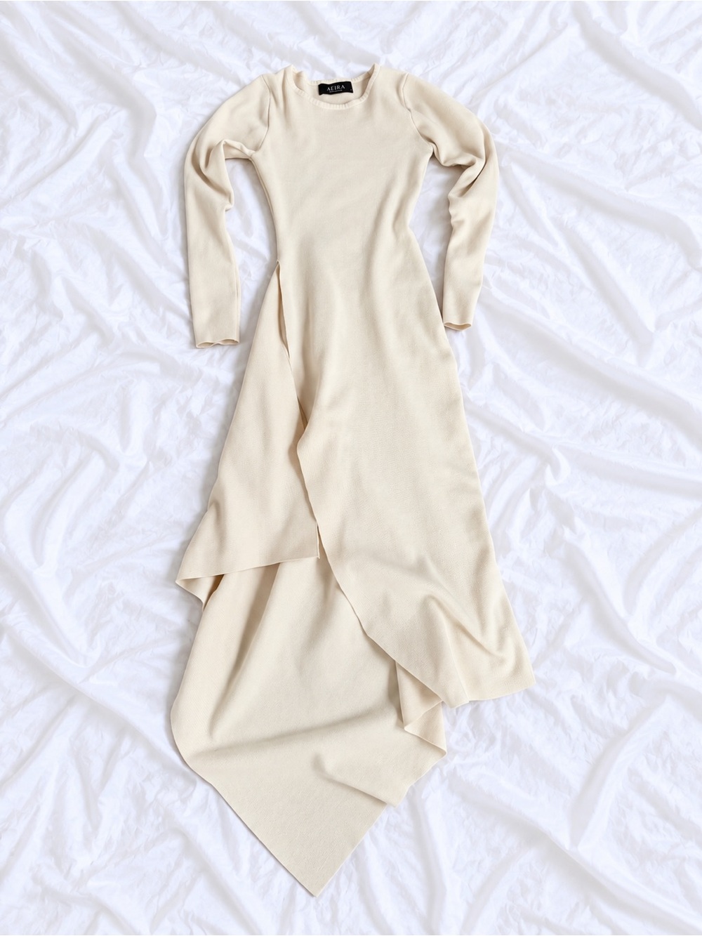 AKIRA Cream Long Sleeve Asymmetric Maxi Dress